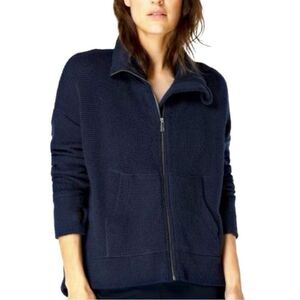 Sweaty Betty Restful Boucle Full Zip Jacket Navy Blue Size Large/US 12